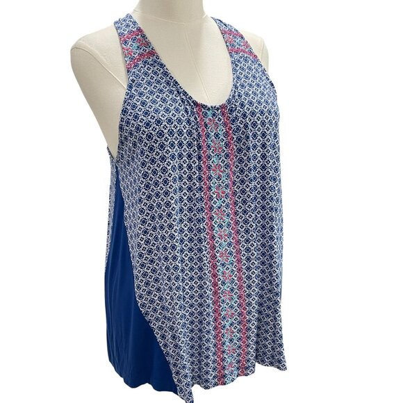 Dept 222 Cabana Nights Boho Tank Top Blue Print NWT PL Summer Vacation Resort - Picture 6 of 10
